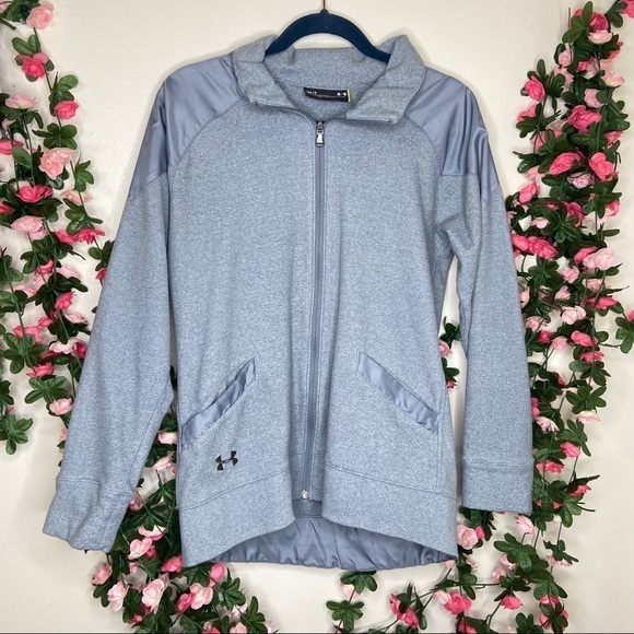 🌹Under Armour Womens Full Zip Gray Jacket Small Gym Fitness Casual Fleece - Picture 1 of 8